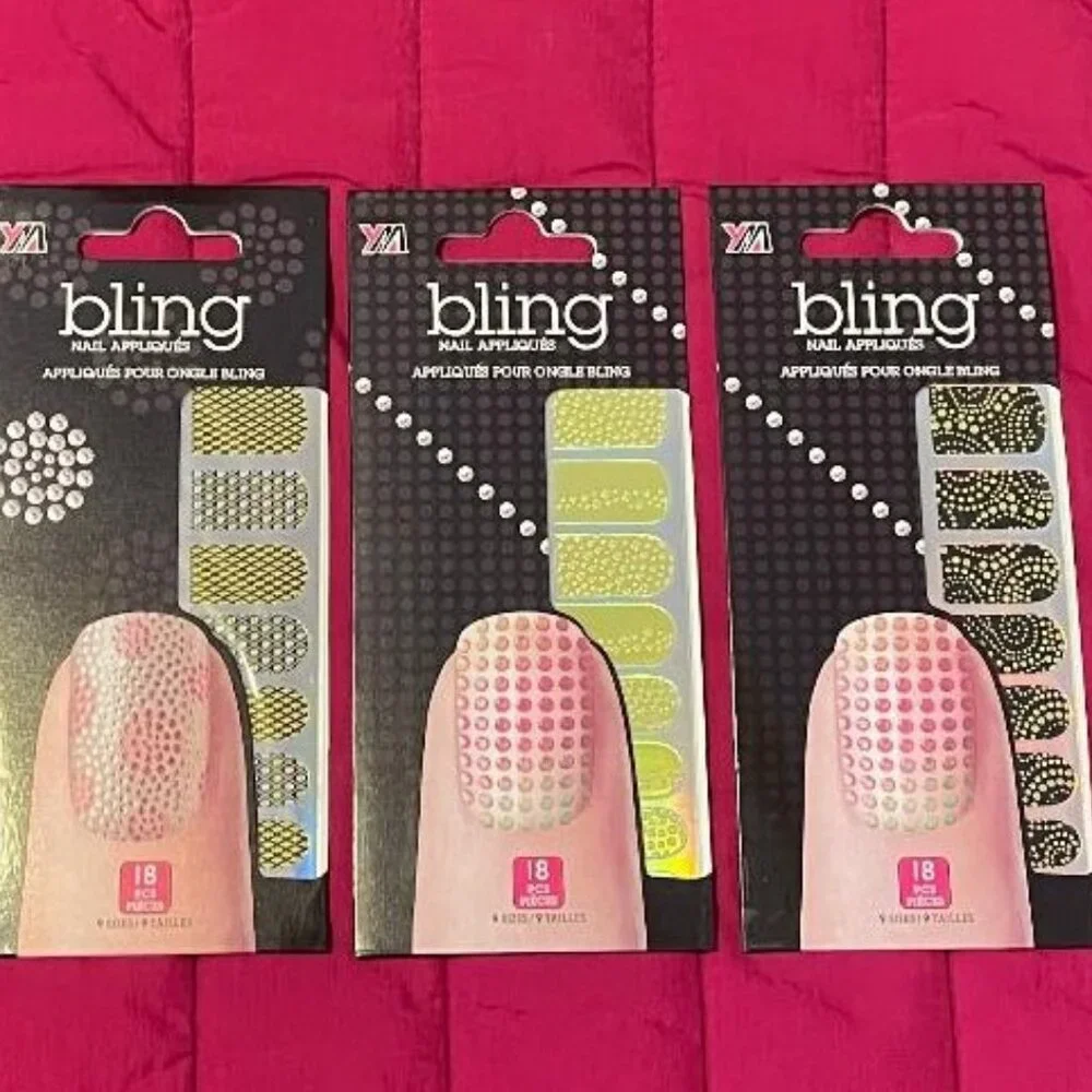 BRAND NEW ~ 3 PACKAGES OF BLING NAIL APPLIQUE WRAPS ~ 18 PIECES IN EACH PACKAGE